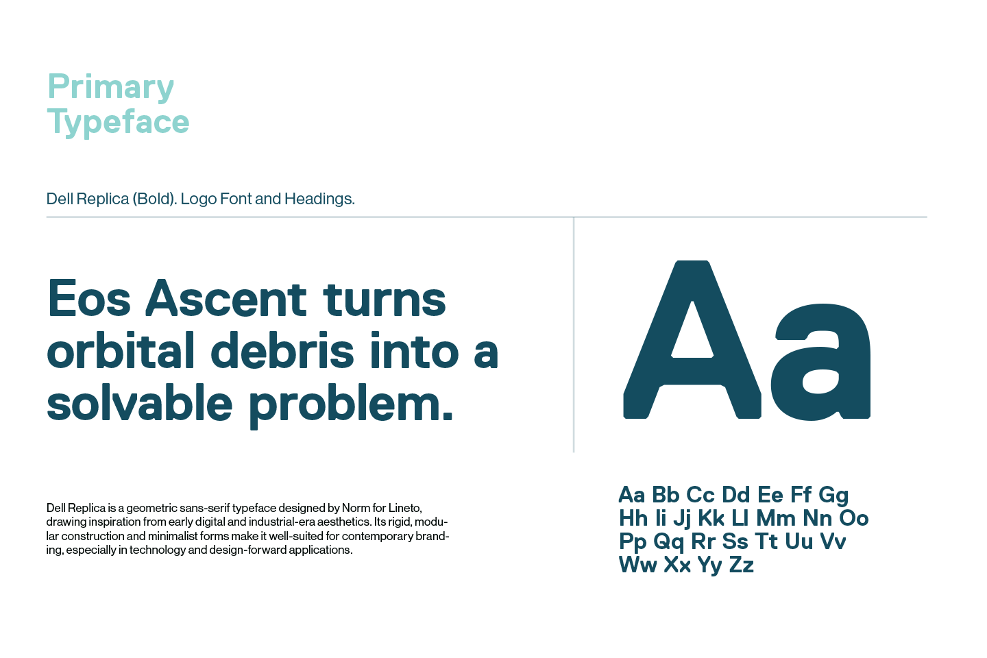 The font family part of the brand identity for Eos Ascent, a space debris management company.