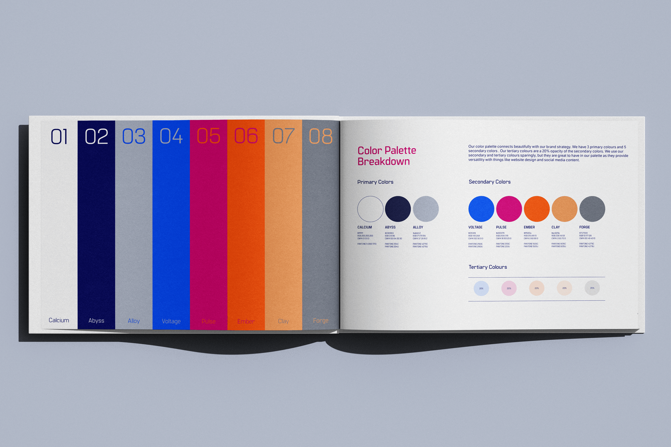 Kapture's Brand Guidelines that show the color palette and how it works within the design system