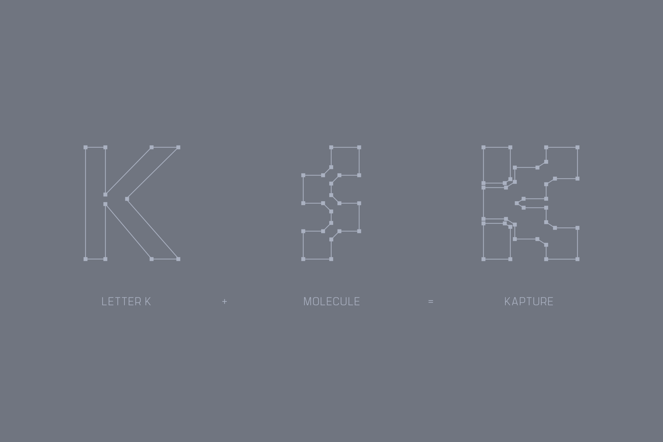 A diagram explaining how the letter K and molecules make up the Kapture logomark.