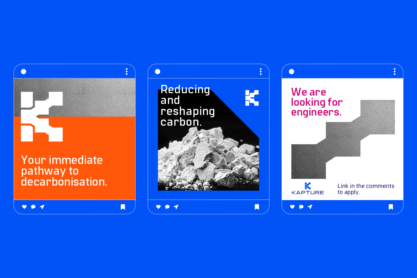 Social media posts made for Kapture that utilizes the design system, brand color palette and logo.